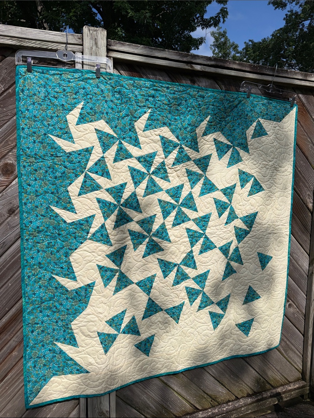 Floral Quilt with coordinating reverse tie dyed fabric pinwheel cottagecore - Picture 5 of 7
